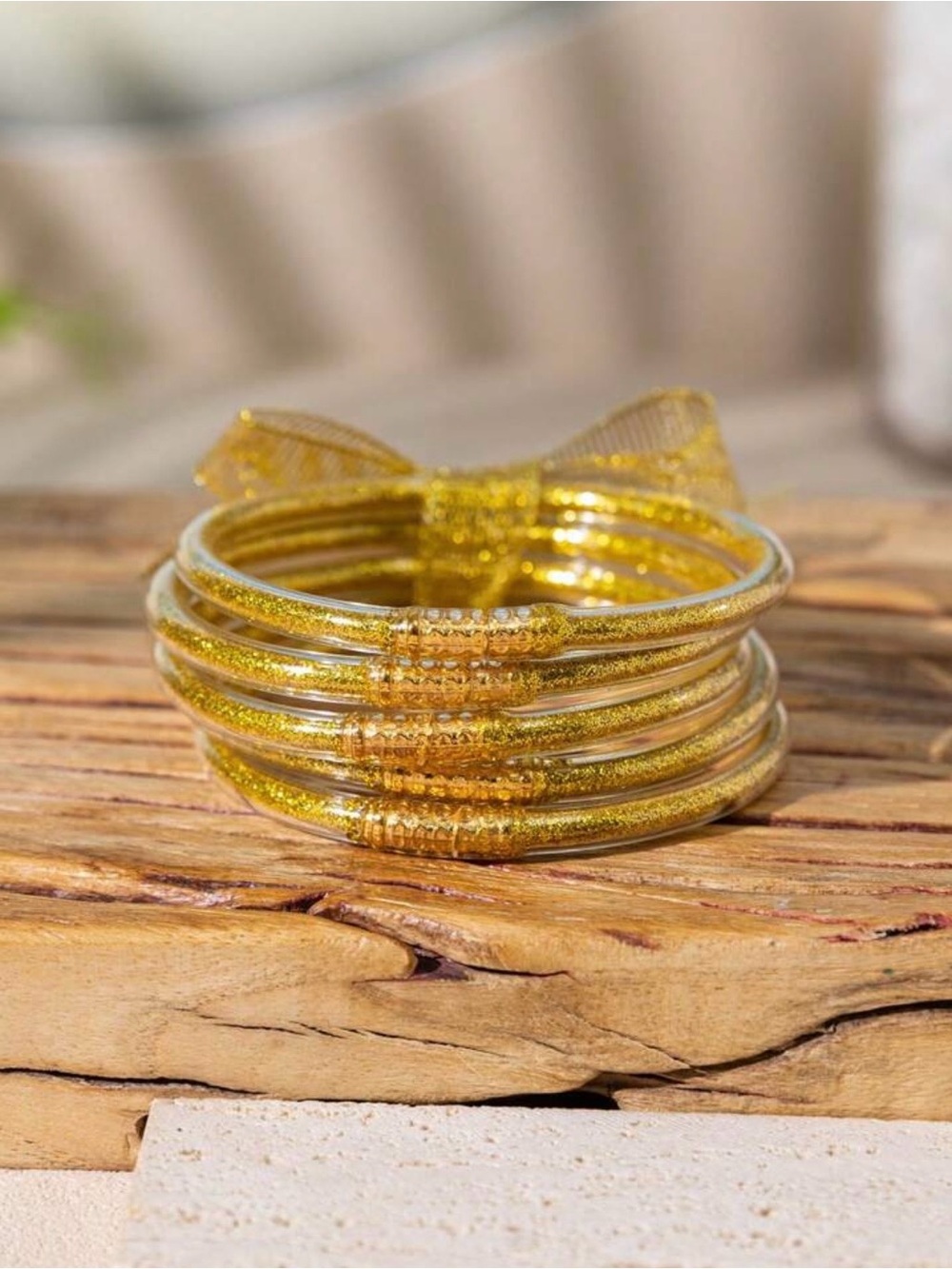Gold Glitter Stackable Bangle Set (5pk)